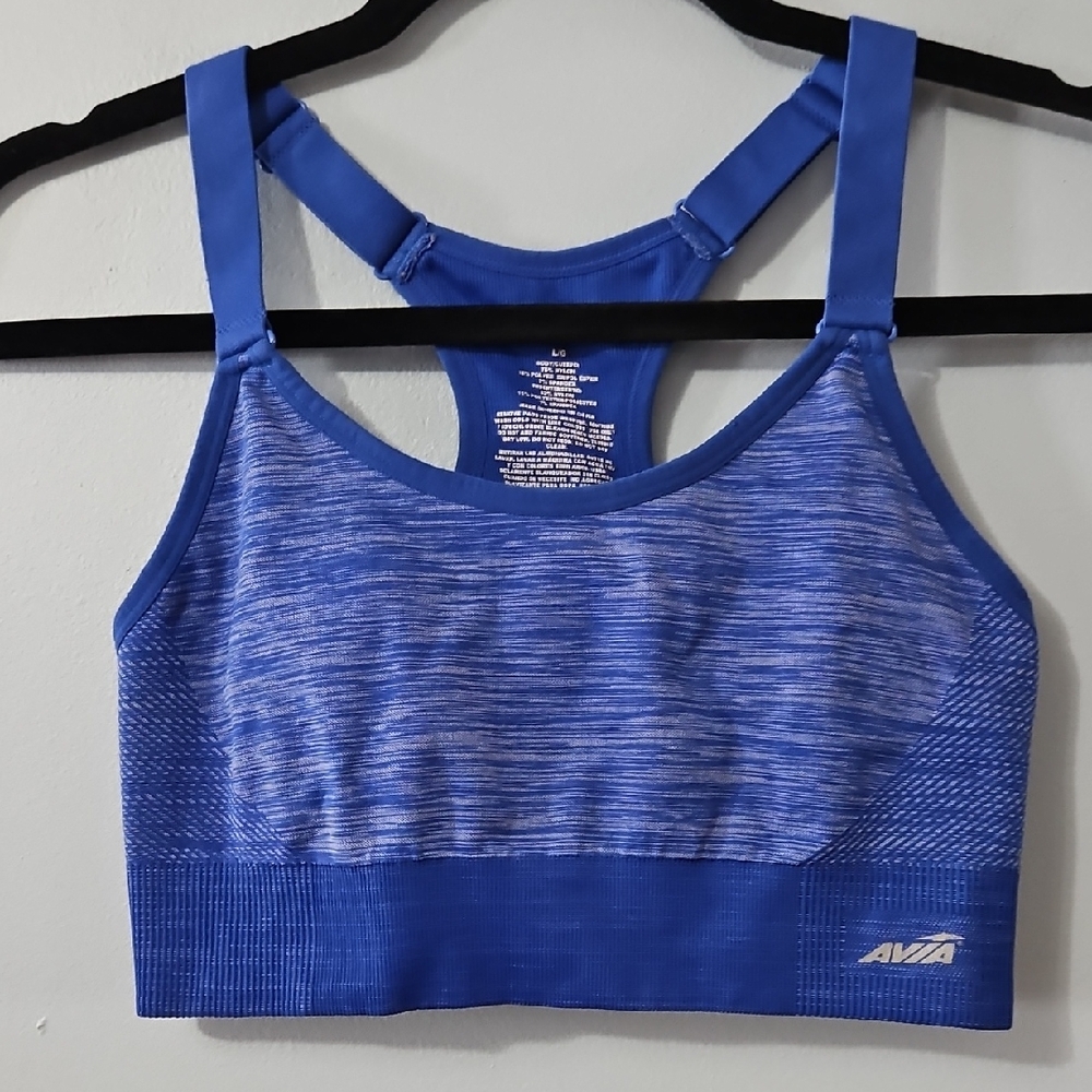 Avia Women's Heathered Blue Support Sports Bra Size L Adjustable Straps